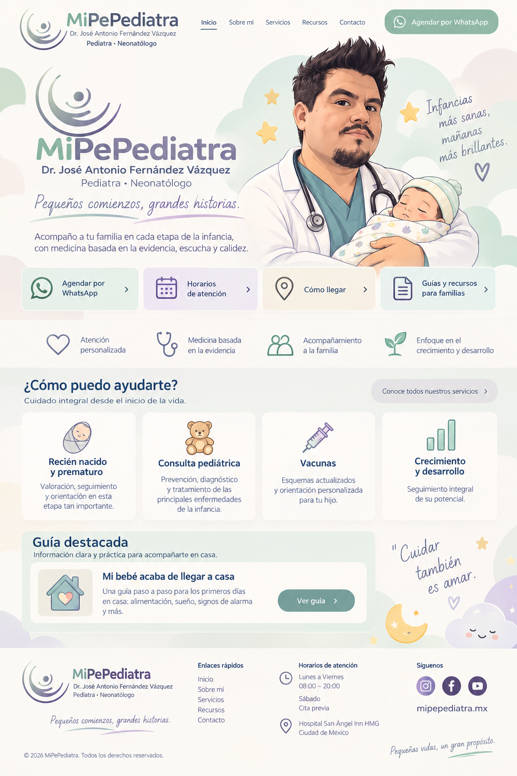 Ilustración de MiPePediatra: pediatra sosteniendo a un recién nacido